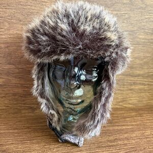 Free Authority Herringbone Trapper Hat Faux Fur Lined‎ Winter Aviator Cap OSFM